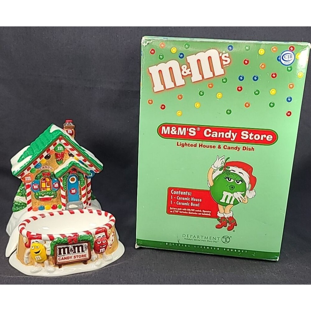 Department 56 M&M Ceramic Christmas Bakery LIGHTED House And Candy Dish
